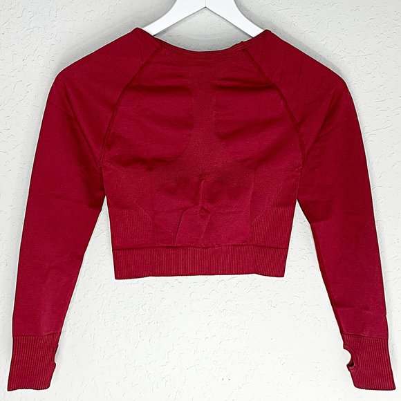 Seamless Long Sleeve Crop Top & High-Rise Legging Set in Claret - Picture 4 of 9